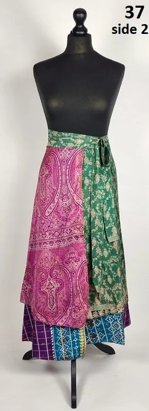 Flattering Indian gypsy wrap skirt, made from vintage silk-mix saree fabrics with Oriental & floral print #37