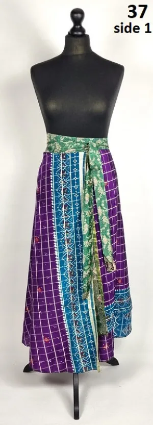 Flattering Indian gypsy wrap skirt, made from vintage silk-mix saree fabrics with Oriental & floral print #37