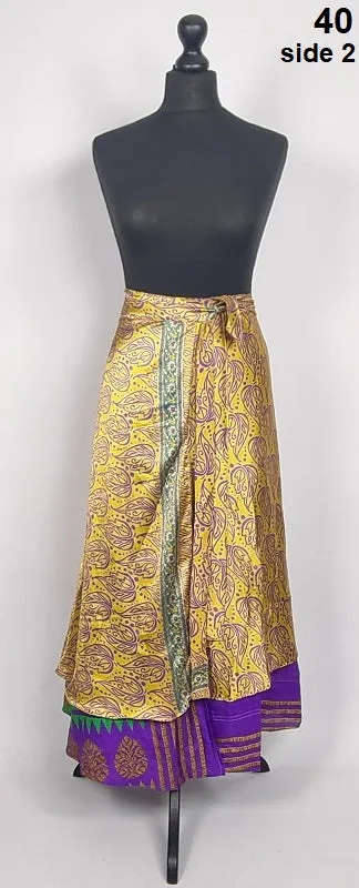 Flattering Indian gypsy wrap skirt, made from vintage silk-mix saree fabrics with Oriental & floral print #40