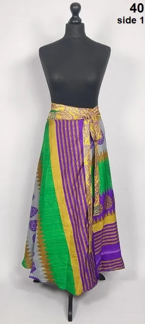 Flattering Indian gypsy wrap skirt, made from vintage silk-mix saree fabrics with Oriental & floral print #40
