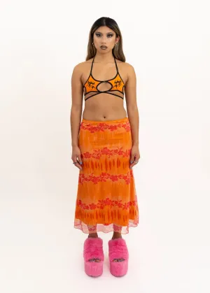 Floral mesh midi skirt