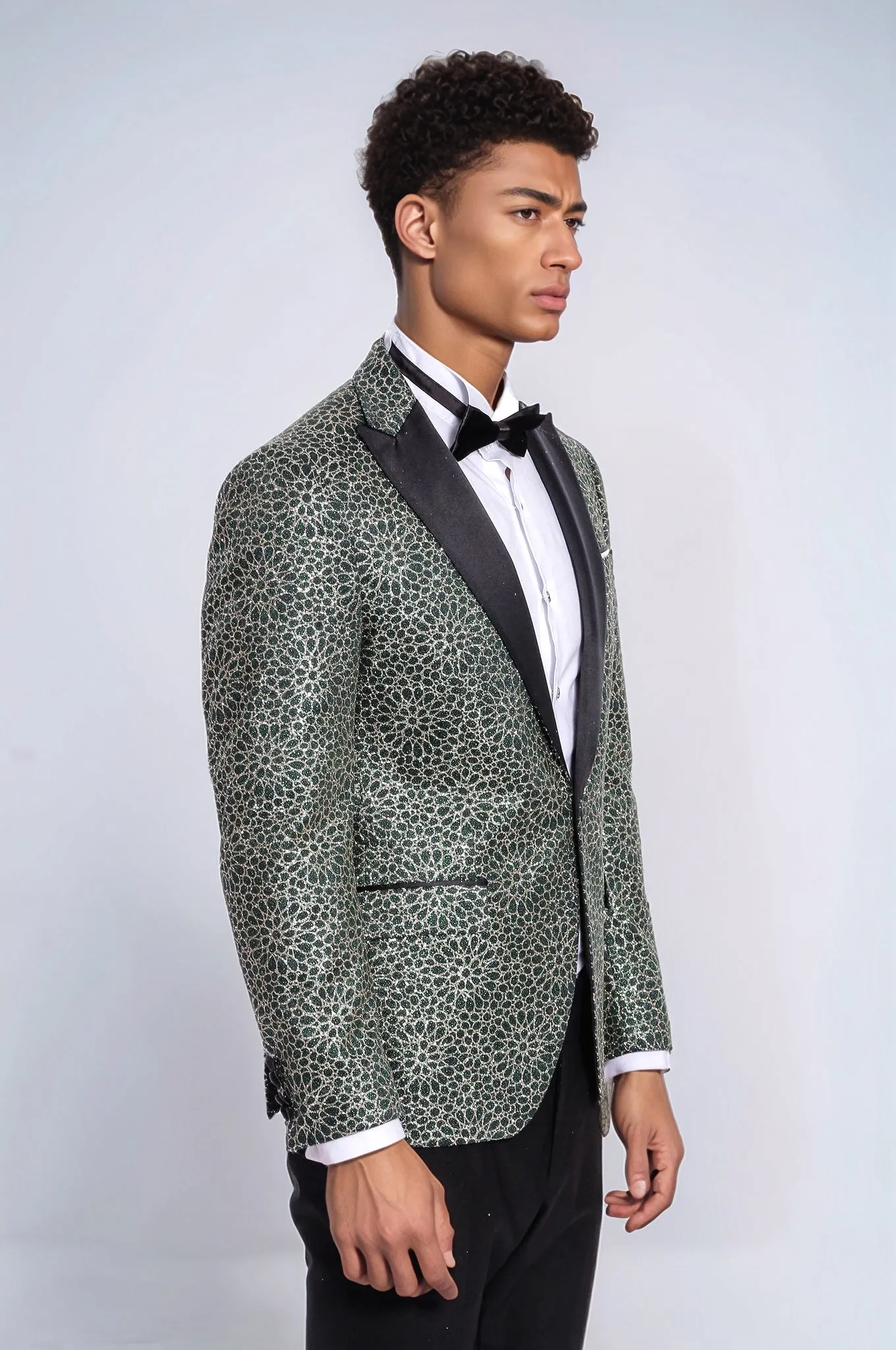 Flower Embroidered Pattern Green Men Prom Blazer - Wessi