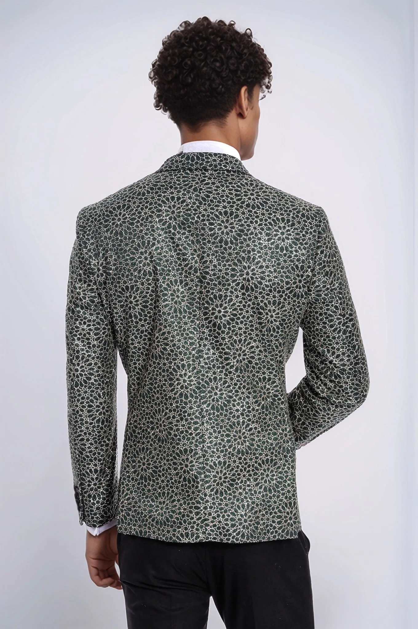 Flower Embroidered Pattern Green Men Prom Blazer - Wessi