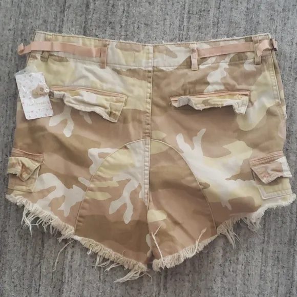 Free People Camo Ripped Shorts NWT