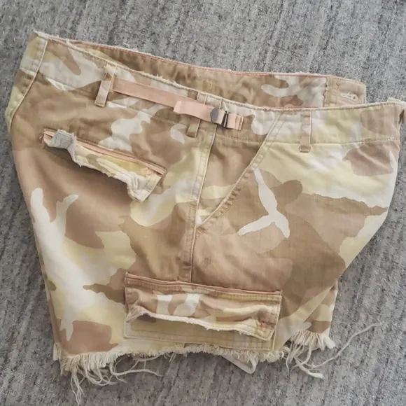 Free People Camo Ripped Shorts NWT