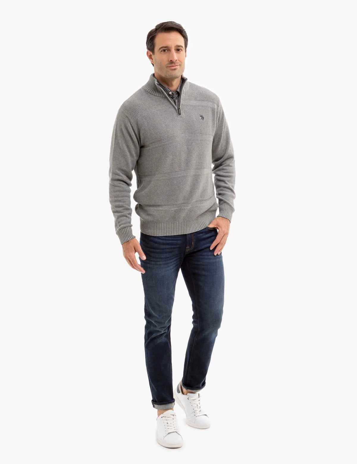FRONT TEXTURED 1/4 ZIP SWEATER