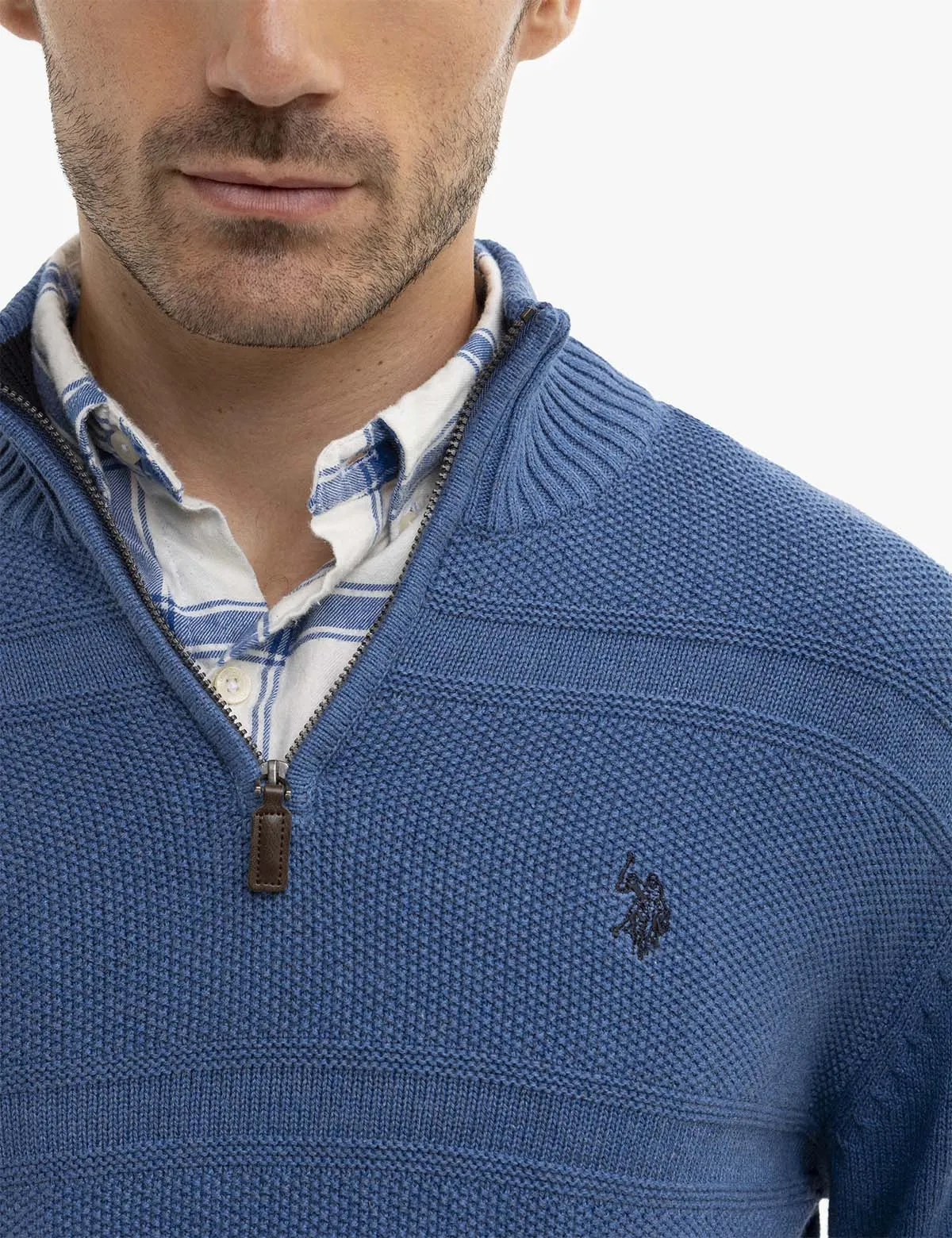 FRONT TEXTURED 1/4 ZIP SWEATER