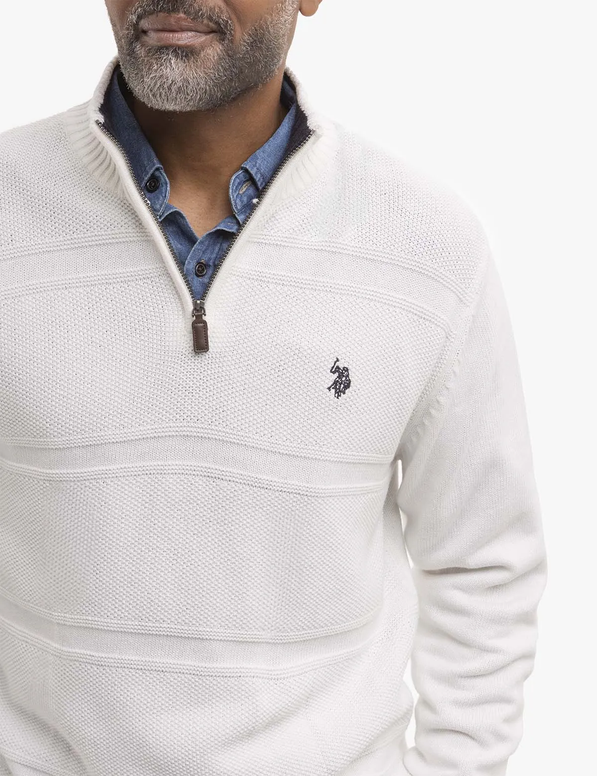 FRONT TEXTURED 1/4 ZIP SWEATER