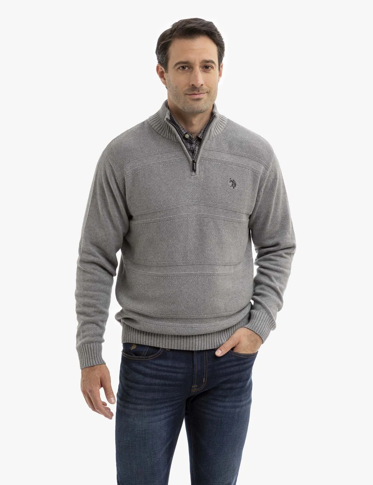 FRONT TEXTURED 1/4 ZIP SWEATER