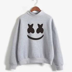 Funny Smiley Face Printed Winter Thicken Warm Sweatshirt High Quality Fleece Sweat shirts For Women And
