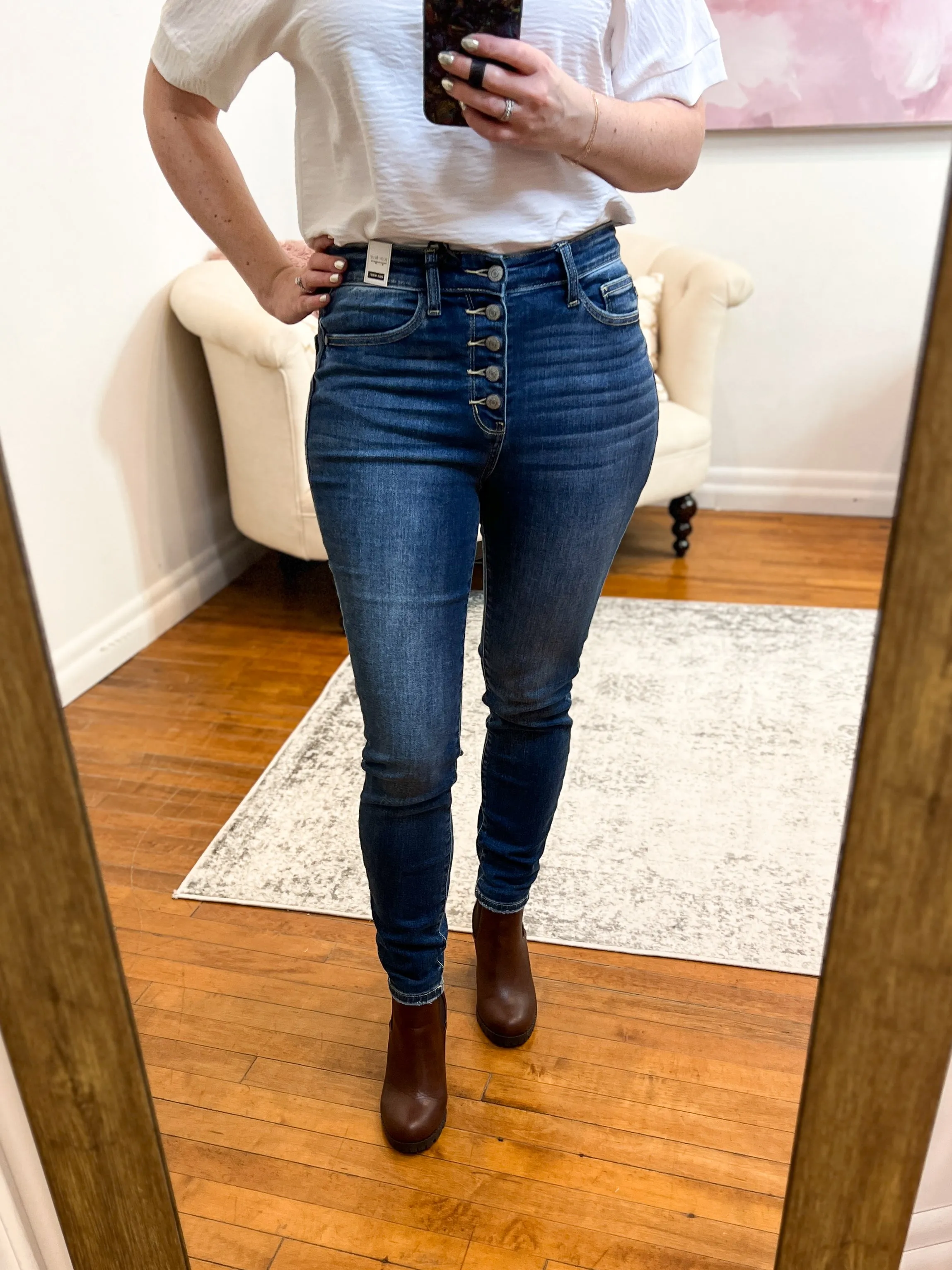 Gabrielle Button Fly Skinny Judy Blue Jeans