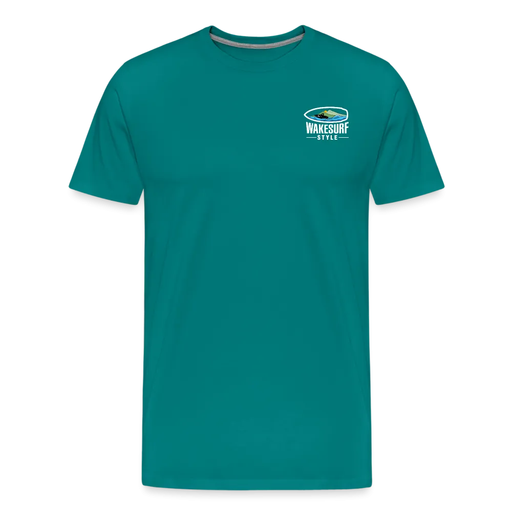 Get Off My Wake Men's Premium T-Shirt - Image on Back, WSS logo on front