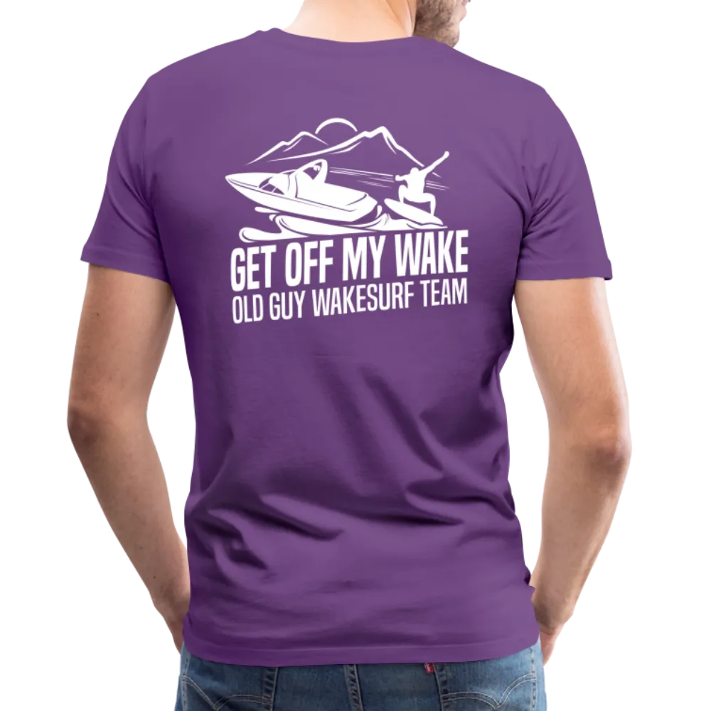 Get Off My Wake Men's Premium T-Shirt - Image on Back, WSS logo on front