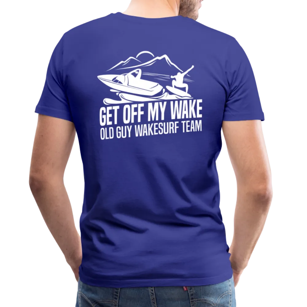 Get Off My Wake Men's Premium T-Shirt - Image on Back, WSS logo on front