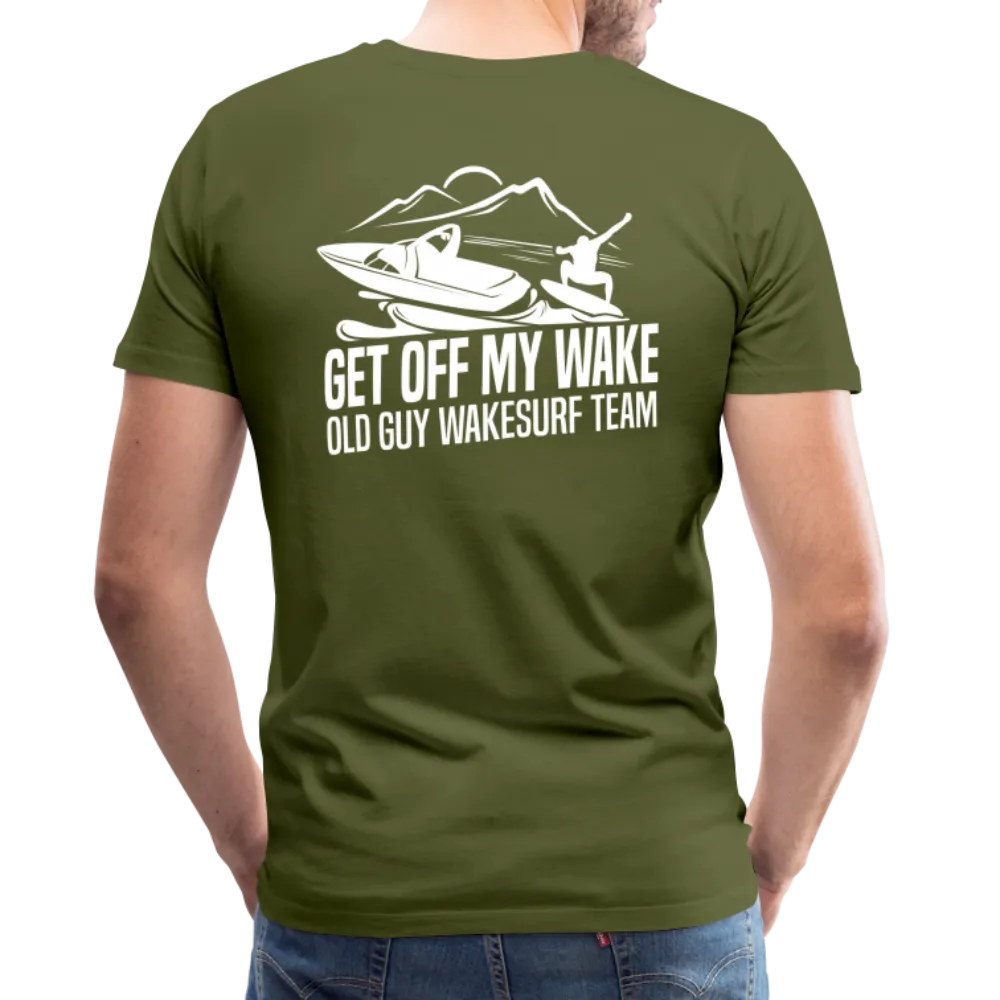 Get Off My Wake Men's Premium T-Shirt - Image on Back, WSS logo on front
