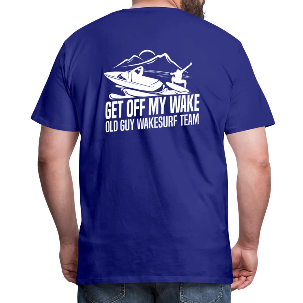 Get Off My Wake Men's Premium T-Shirt - Image on Back, WSS logo on front