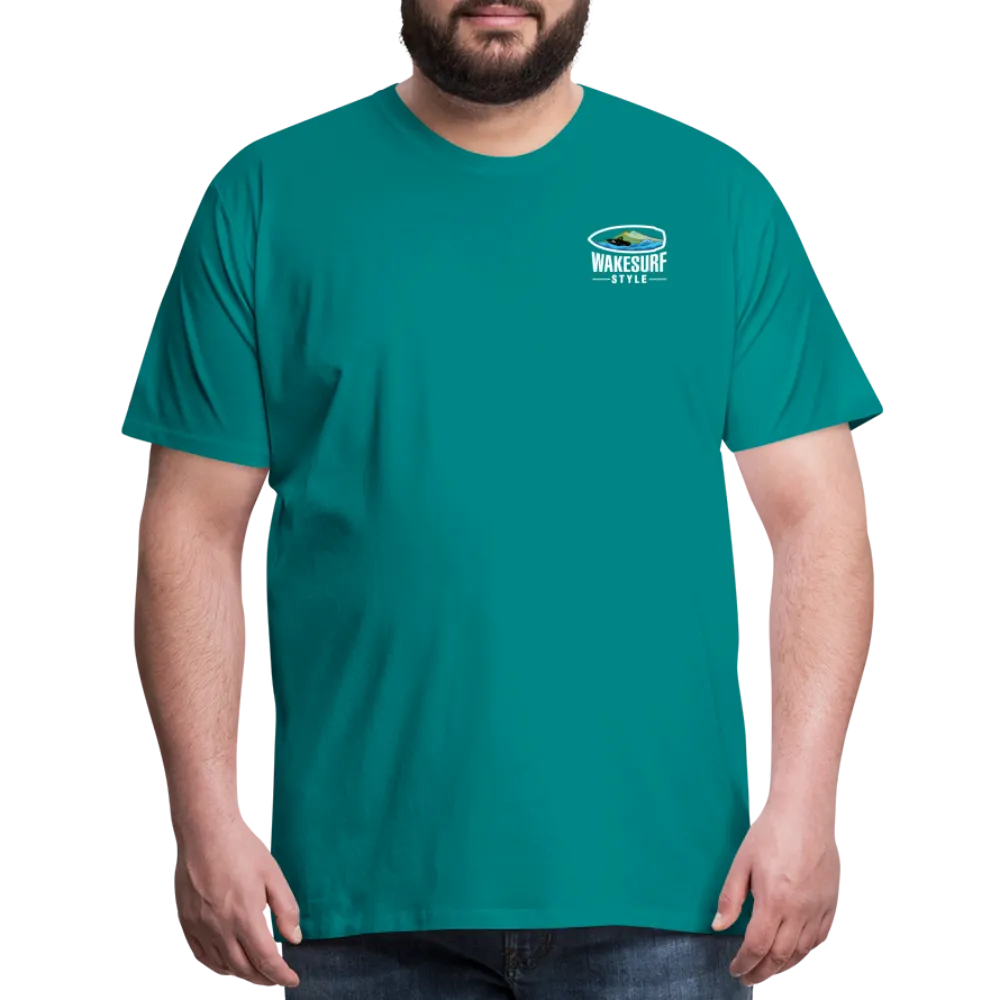 Get Off My Wake Men's Premium T-Shirt - Image on Back, WSS logo on front