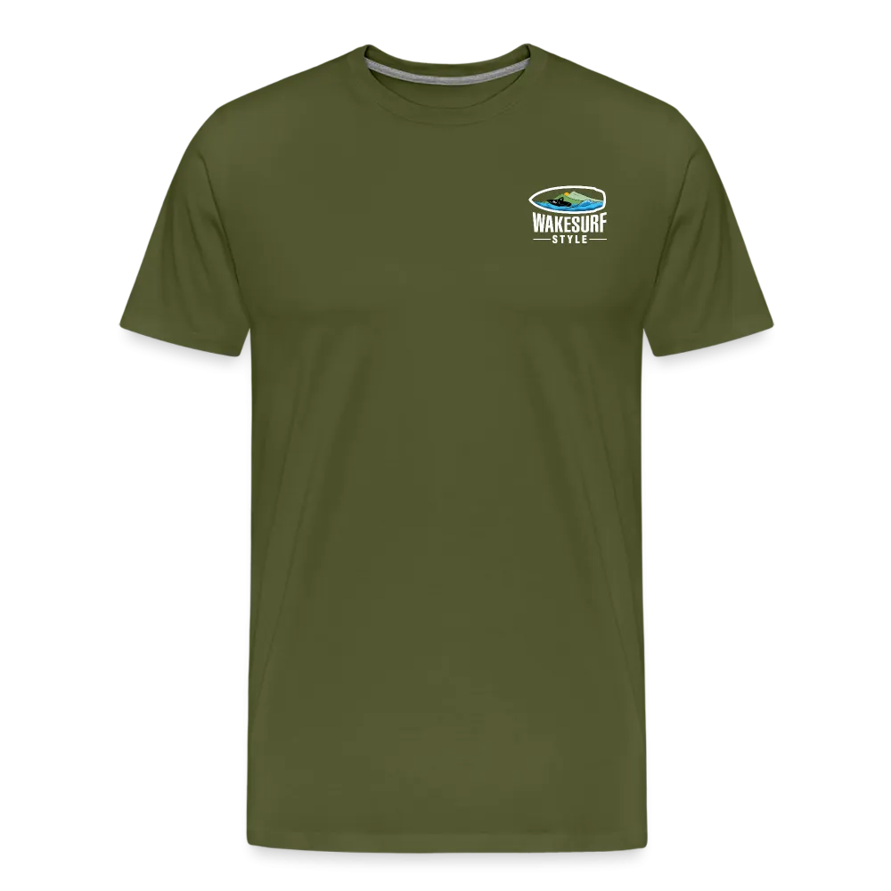 Get Off My Wake Men's Premium T-Shirt - Image on Back, WSS logo on front