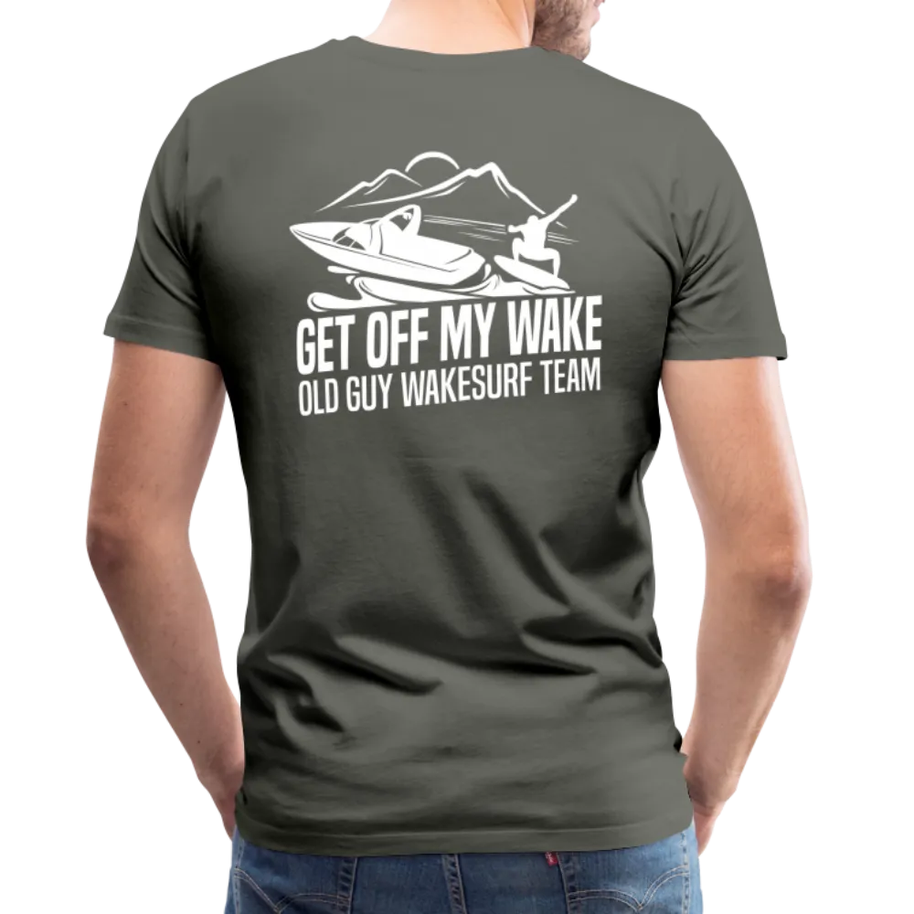 Get Off My Wake Men's Premium T-Shirt - Image on Back, WSS logo on front