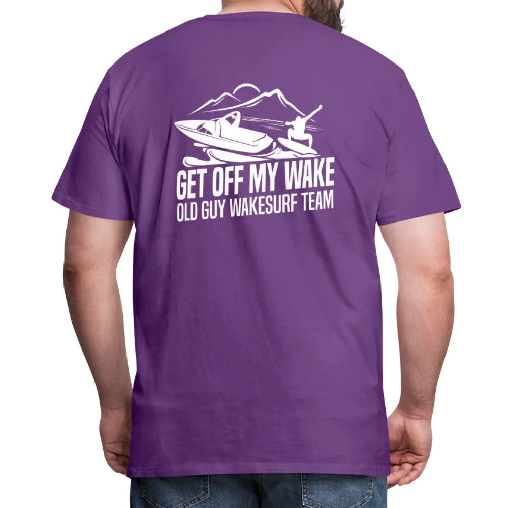 Get Off My Wake Men's Premium T-Shirt - Image on Back, WSS logo on front
