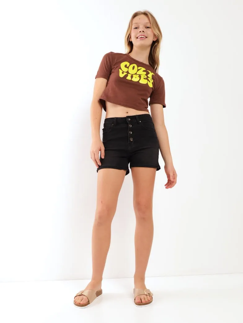 Girls Cozy Vibes Ringer Tee - Brown