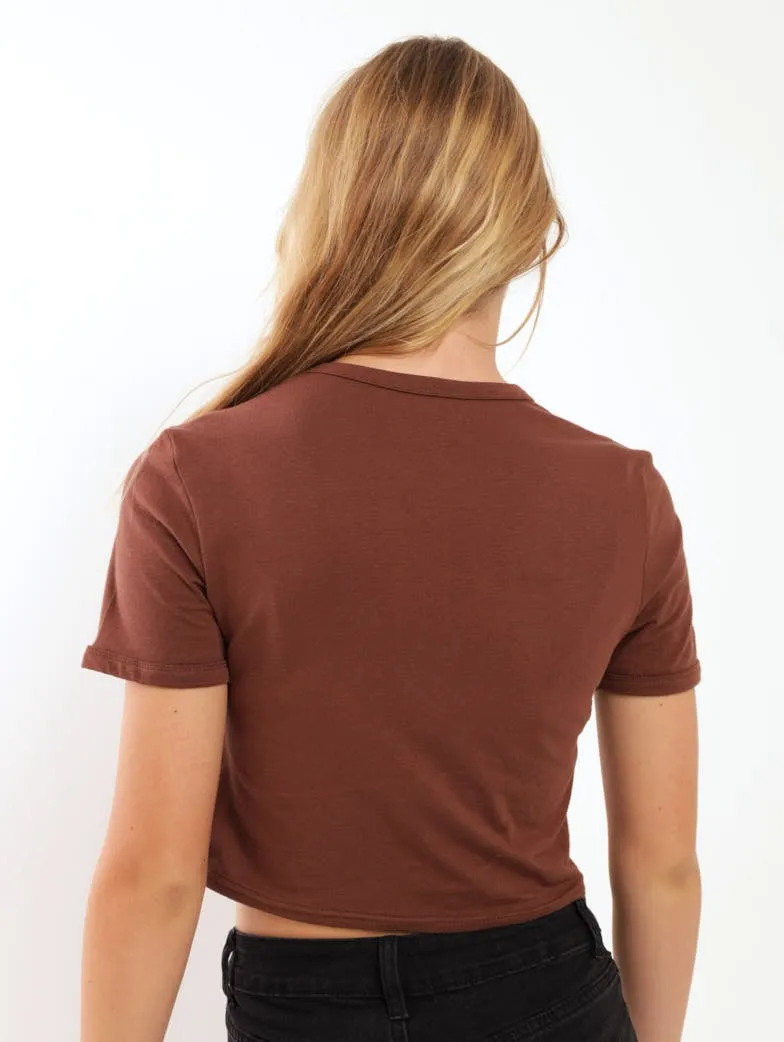 Girls Cozy Vibes Ringer Tee - Brown
