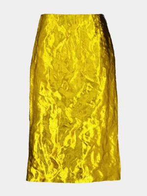Gold Manuela Midi Skirt in Metallic Silk