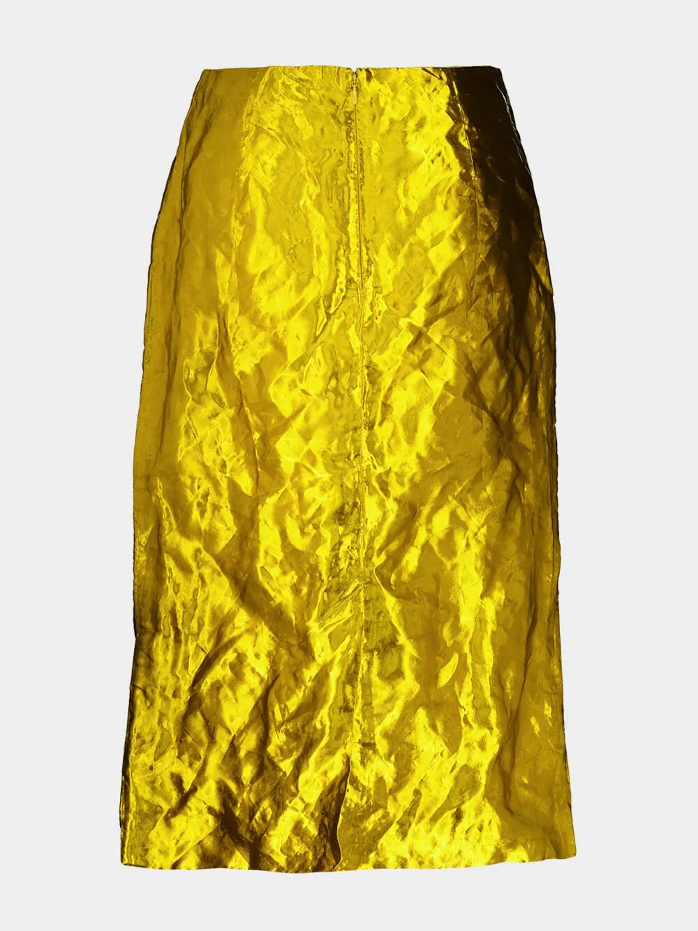 Gold Manuela Midi Skirt in Metallic Silk
