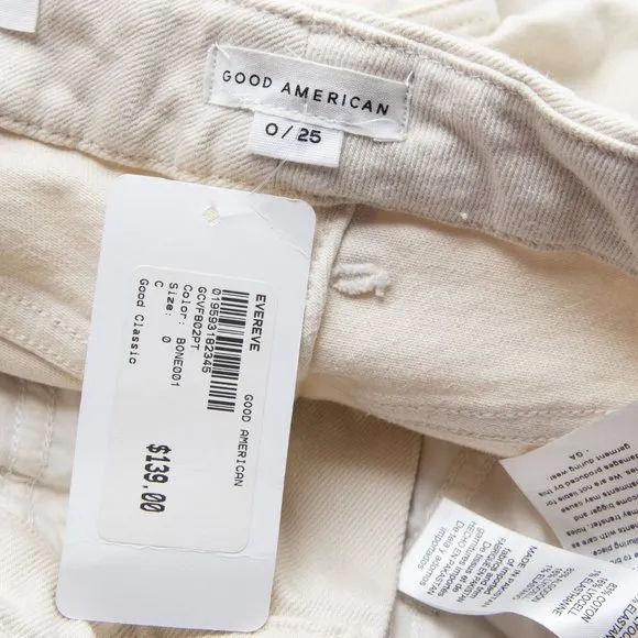 Good American Good Classic Jeans Straight Leg High Waist Cream Size 0/25 New