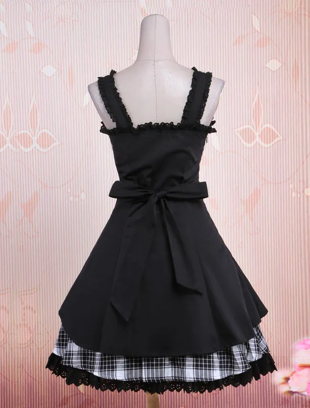 Gothic Lolita Dress JSK Black Gingham Applique Lolita Jumper Skirt