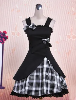 Gothic Lolita Dress JSK Black Gingham Applique Lolita Jumper Skirt