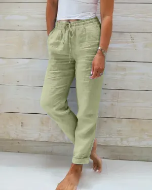 GRACE - Cotton pants with high waist and drawcord