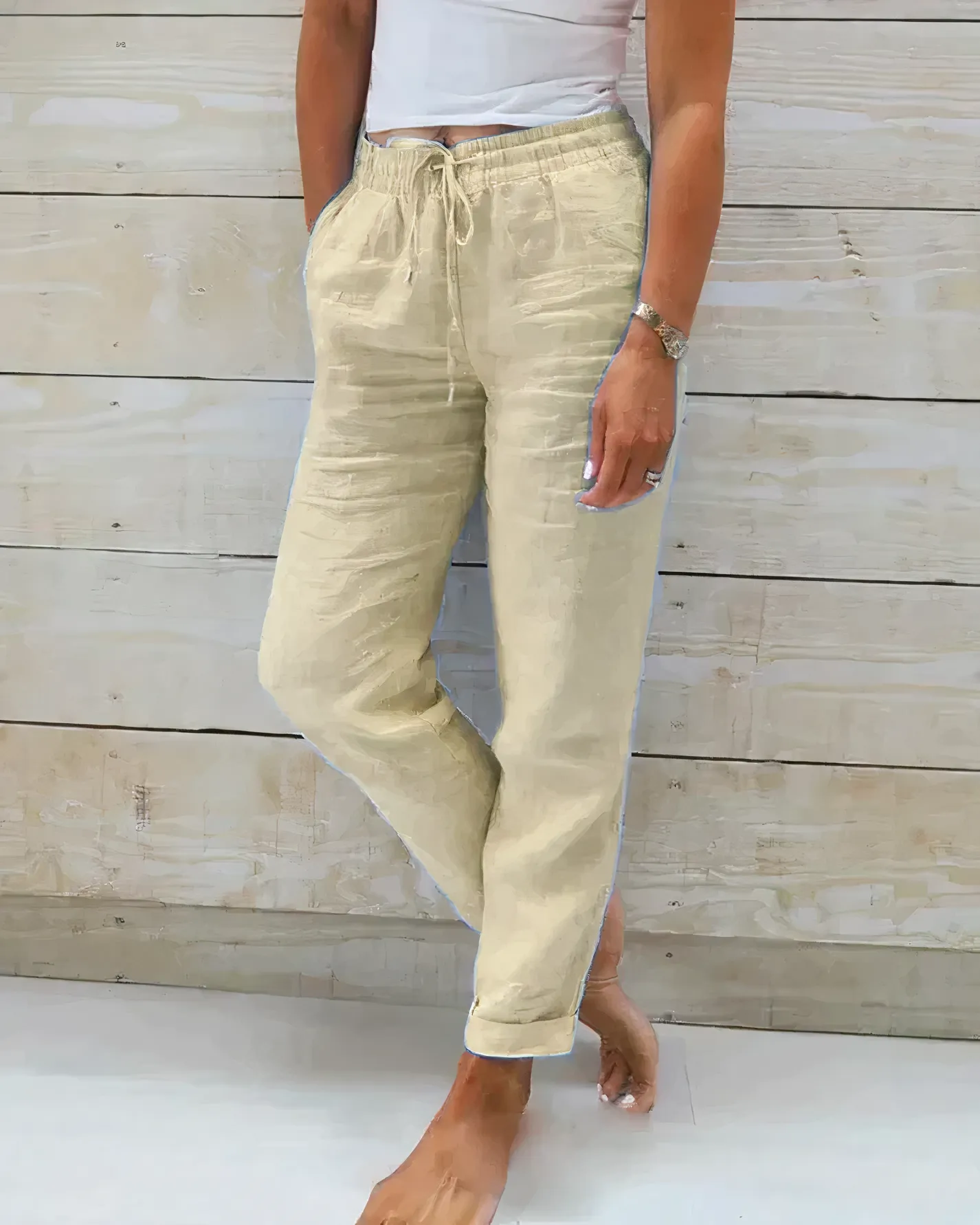 GRACE - Cotton pants with high waist and drawcord