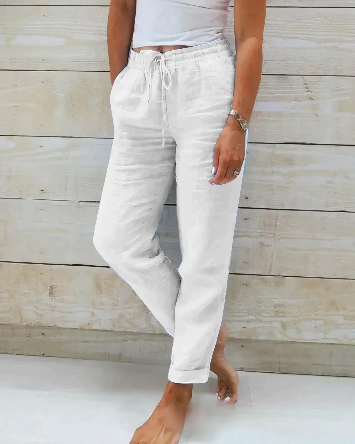 GRACE - Cotton pants with high waist and drawcord