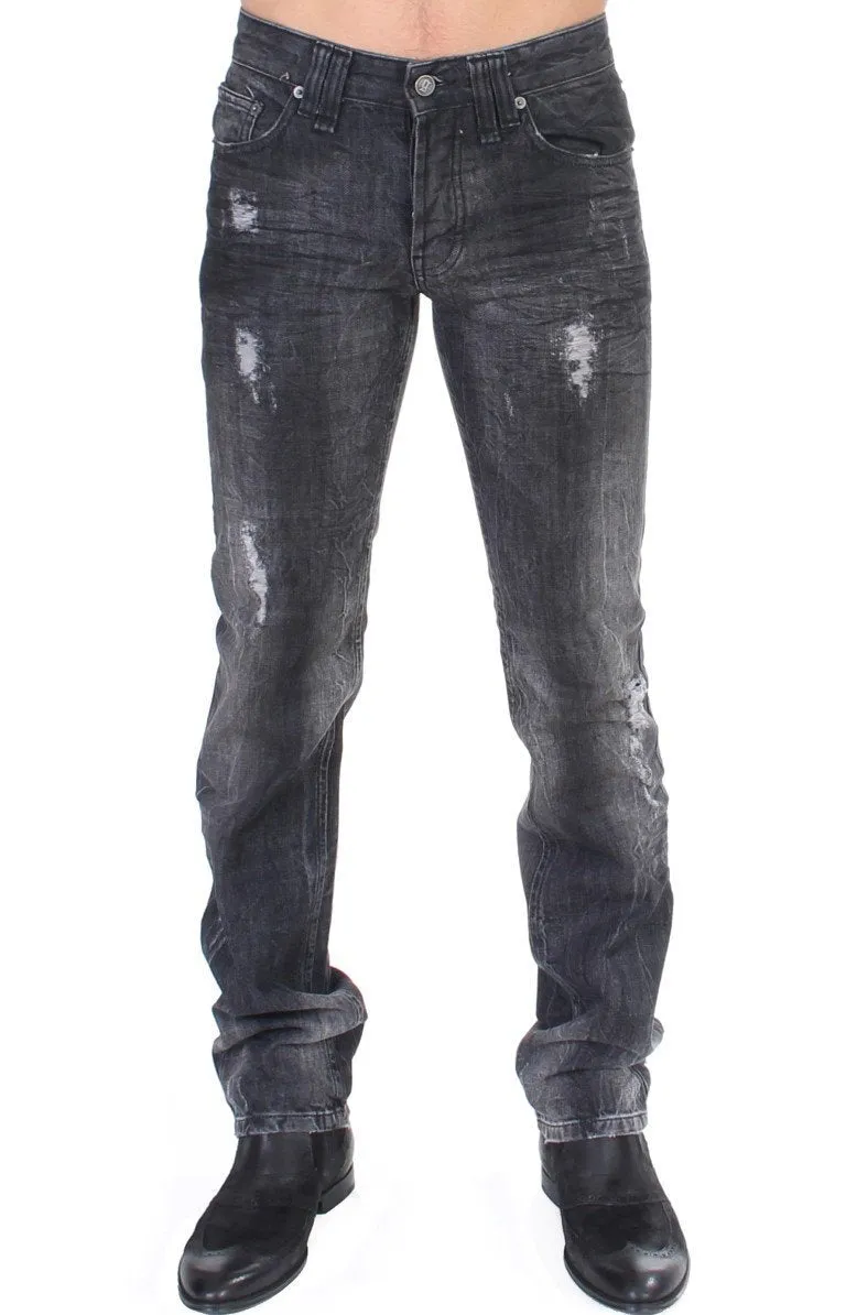 Gray wash straight fit jeans