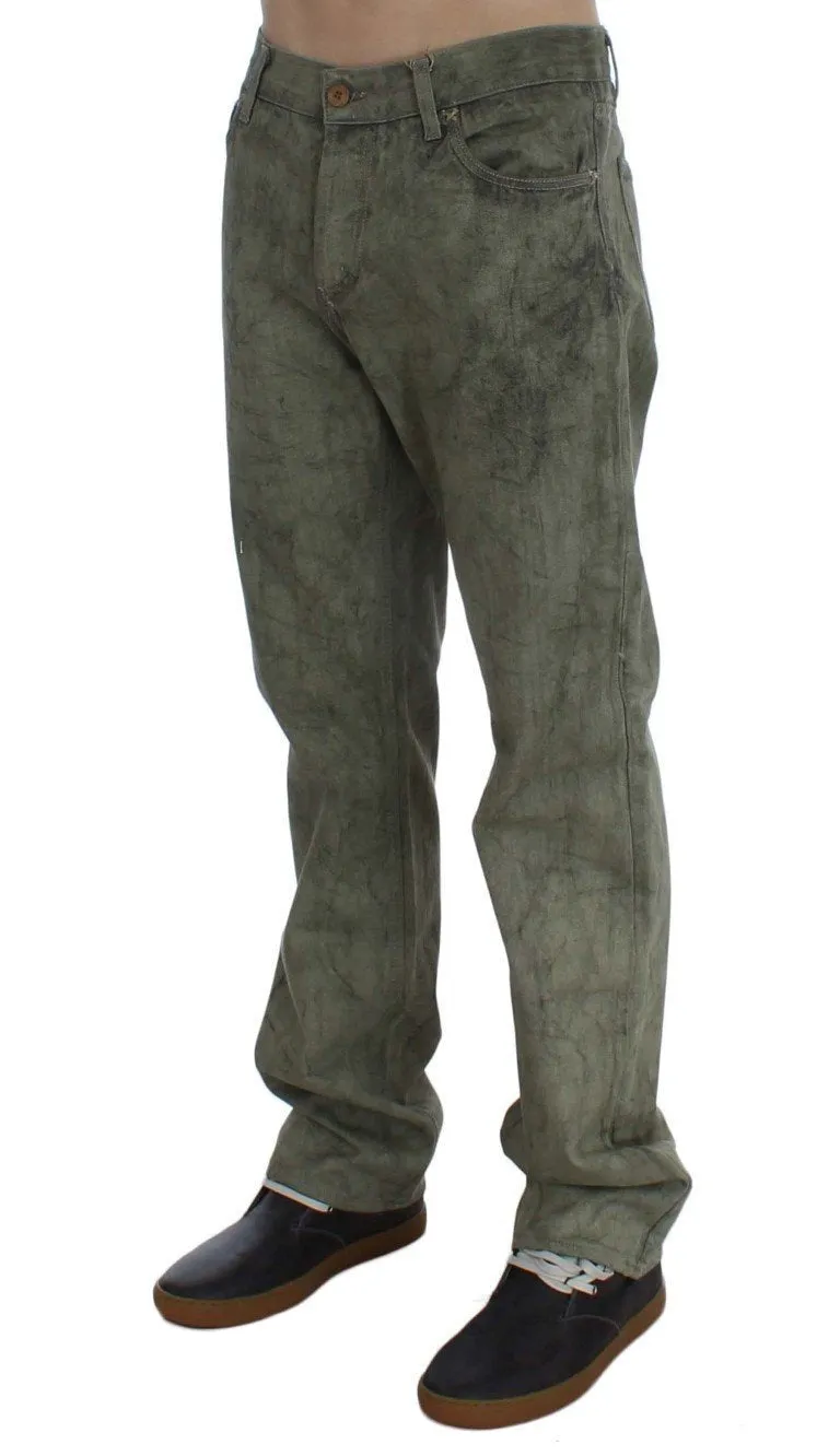 Green Cotton Regular Fit Jeans