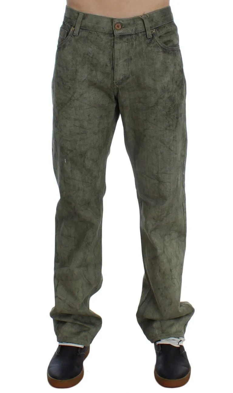 Green Cotton Regular Fit Jeans