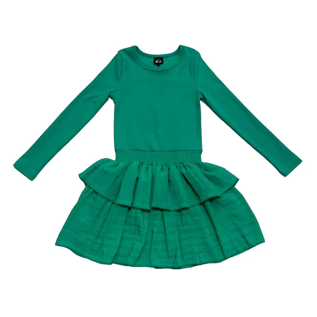 Green Long Sleeve Ruffle Dress..