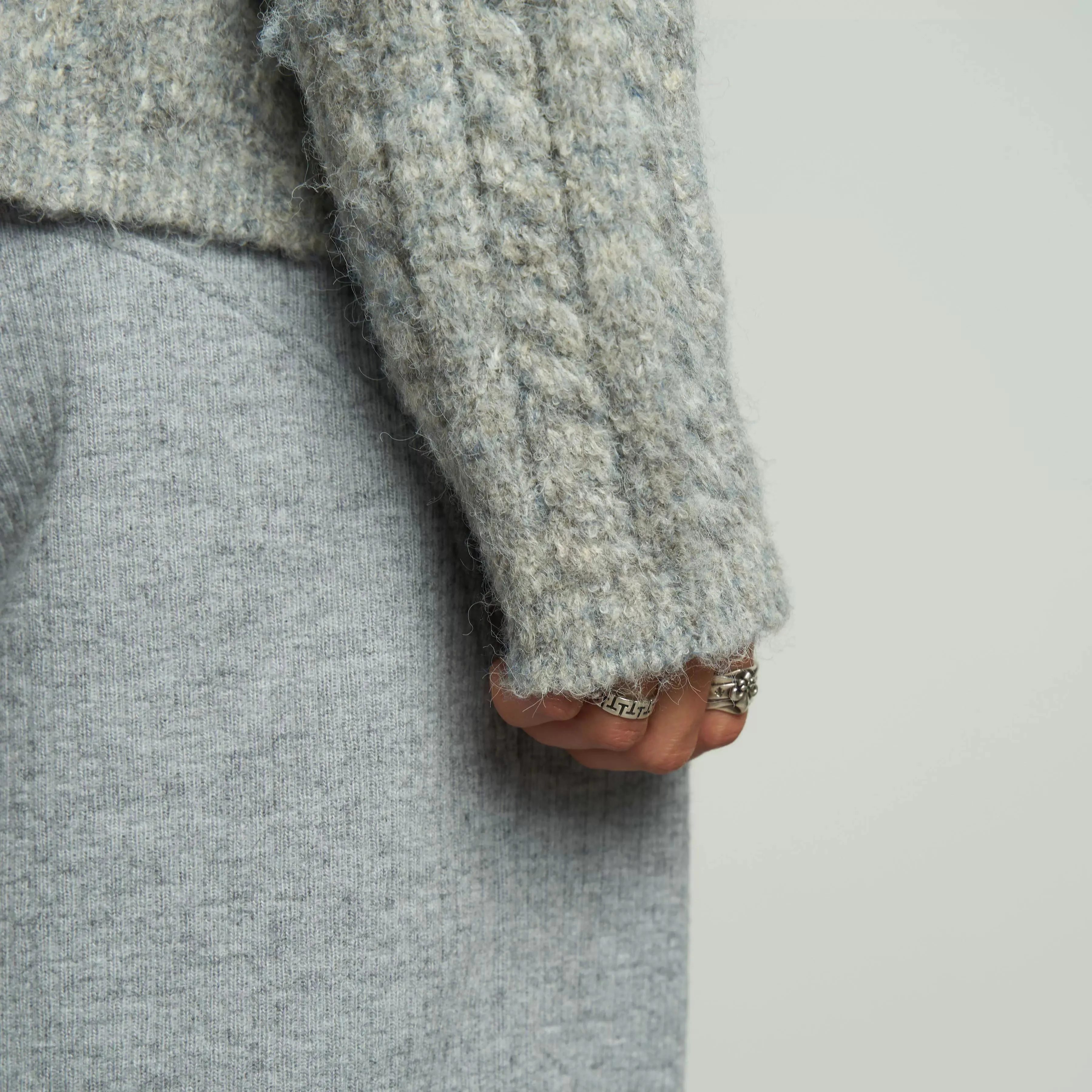 Grey Cable-Knit Zip-Up Cardigan