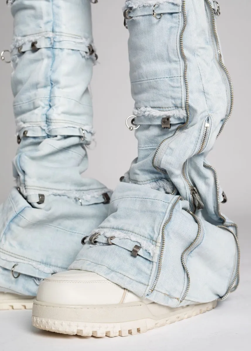 GUAPI Aqua Blue Stacked Piercing Denim (Aqua Blue)