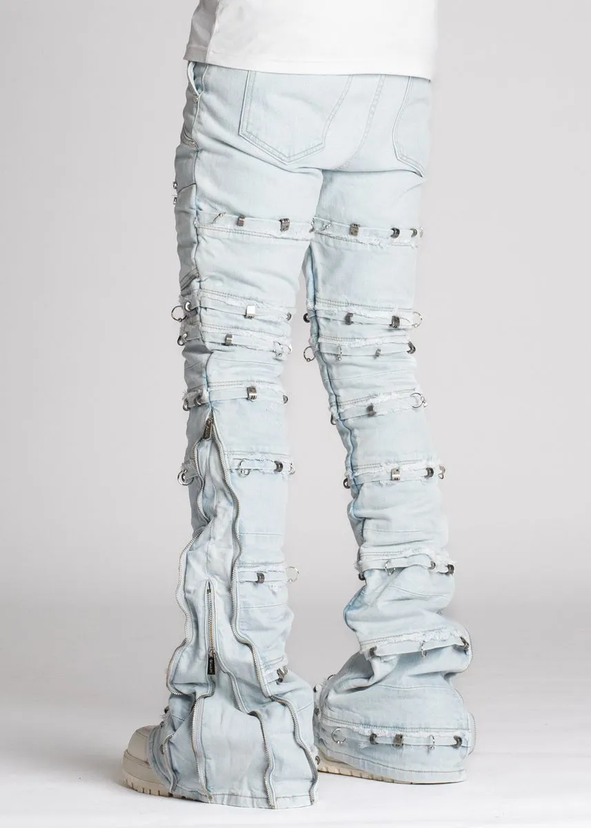 GUAPI Aqua Blue Stacked Piercing Denim (Aqua Blue)