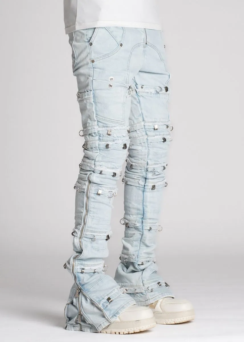 GUAPI Aqua Blue Stacked Piercing Denim (Aqua Blue)