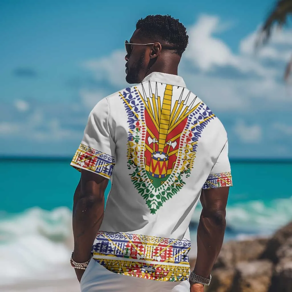Haiti Flag Hawaiian Shirt Traditional Dashiki White Color LT03