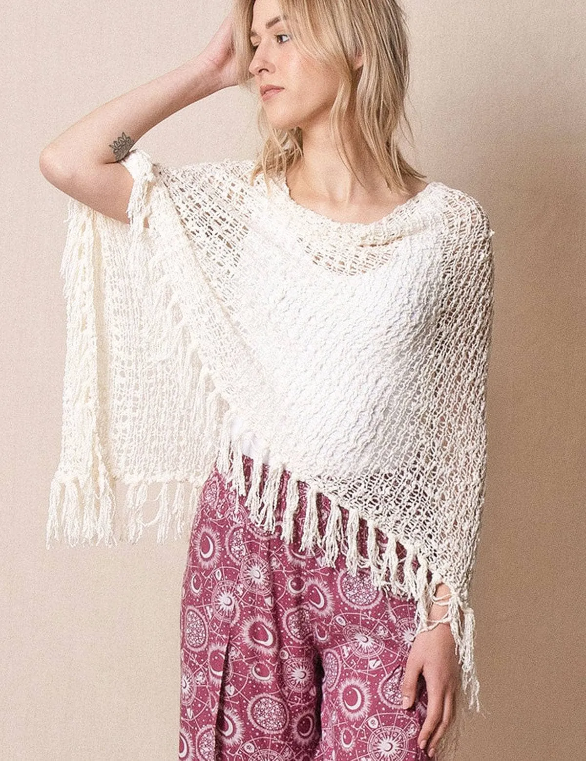 Handwoven Riva Knit Fringe Poncho