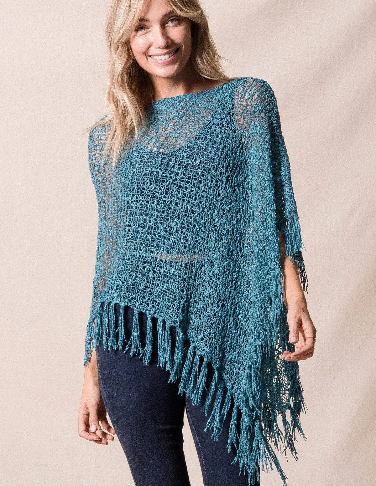 Handwoven Riva Knit Fringe Poncho