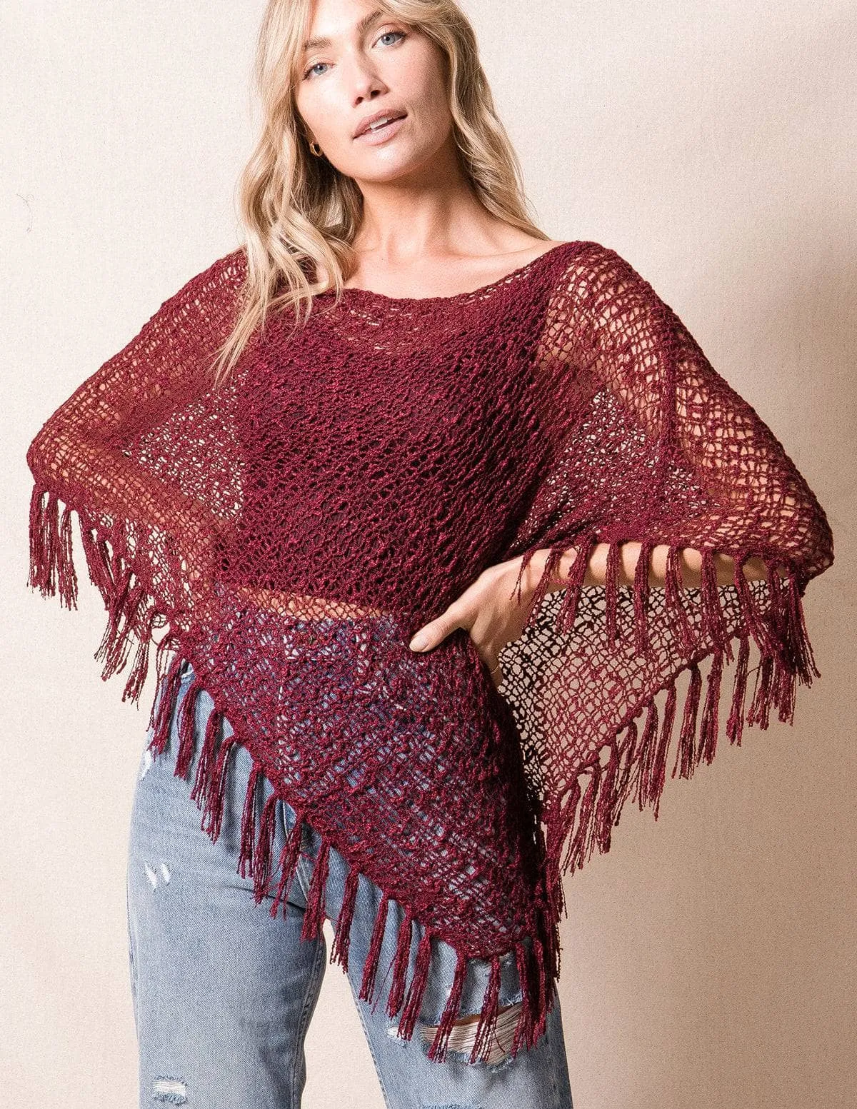 Handwoven Riva Knit Fringe Poncho