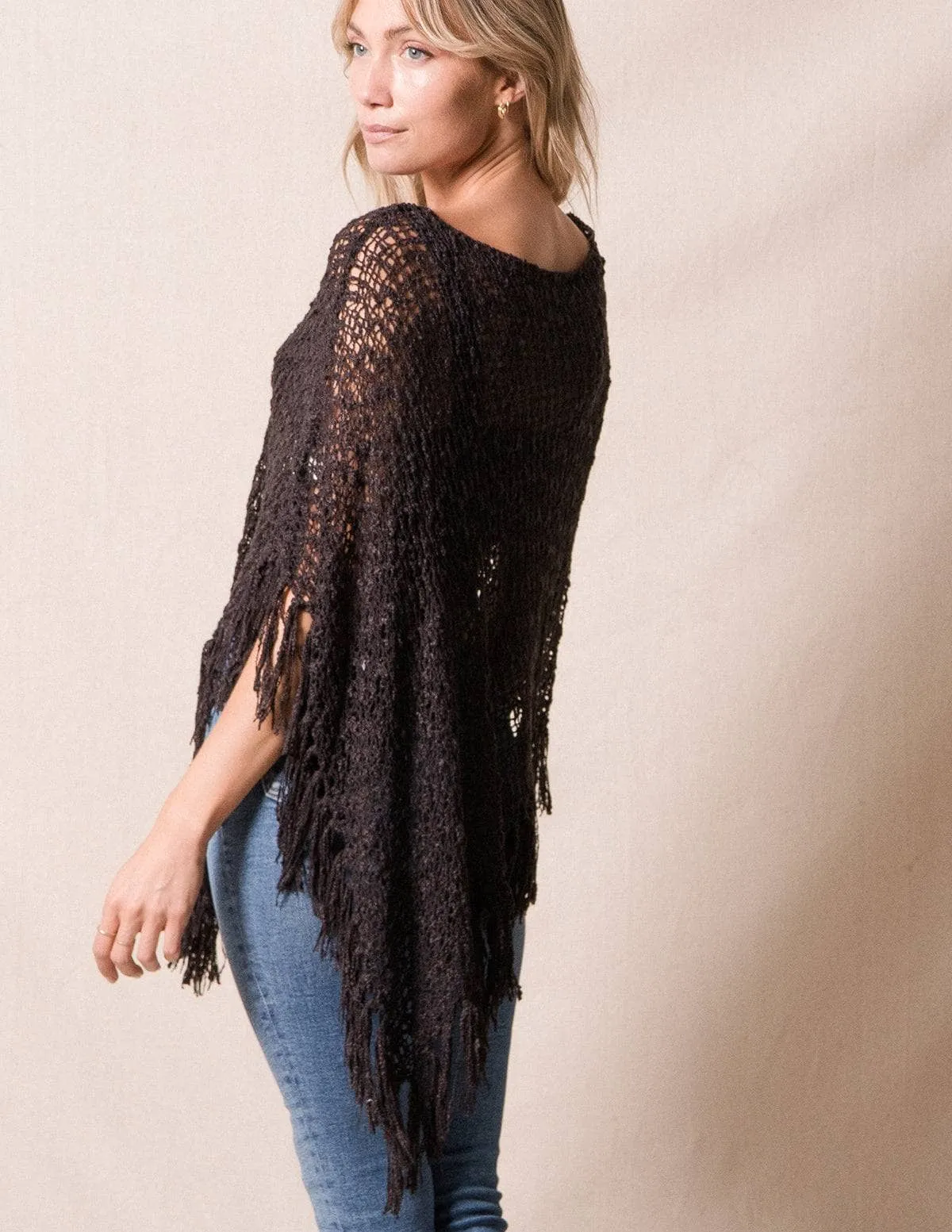 Handwoven Riva Knit Fringe Poncho
