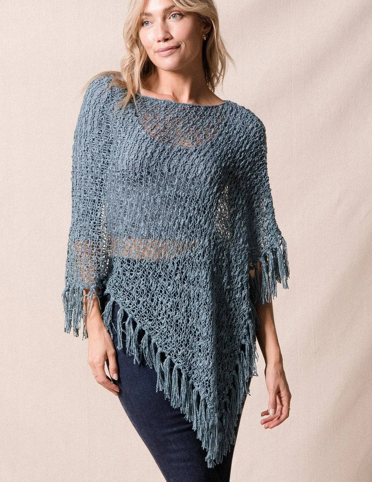 Handwoven Riva Knit Fringe Poncho