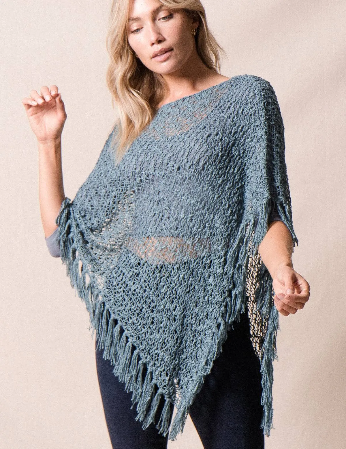 Handwoven Riva Knit Fringe Poncho