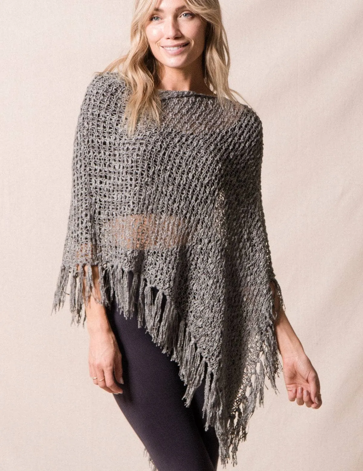 Handwoven Riva Knit Fringe Poncho